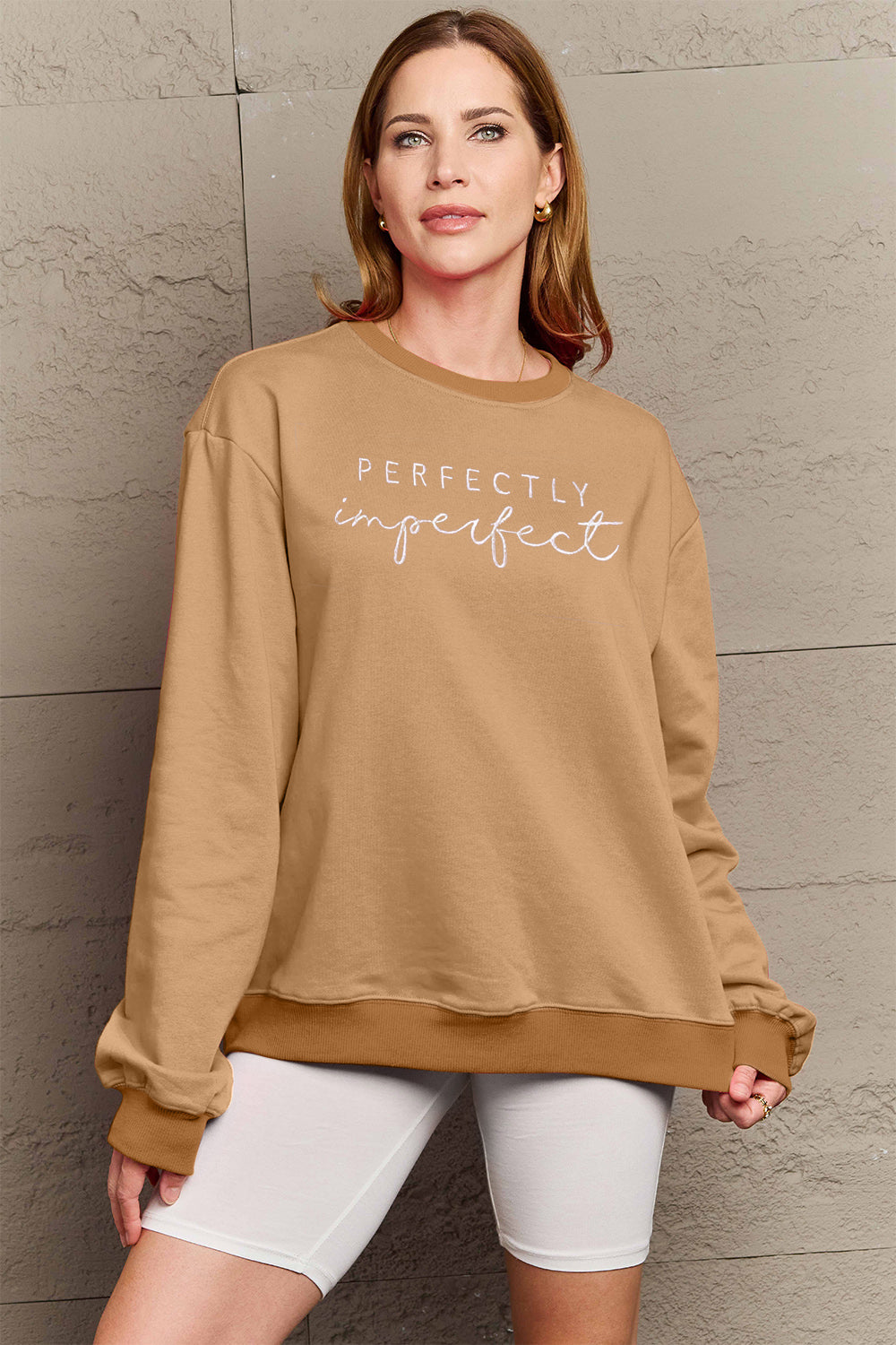 Full Size Graphic Round Neck Sweatshirt - Body By J'ne