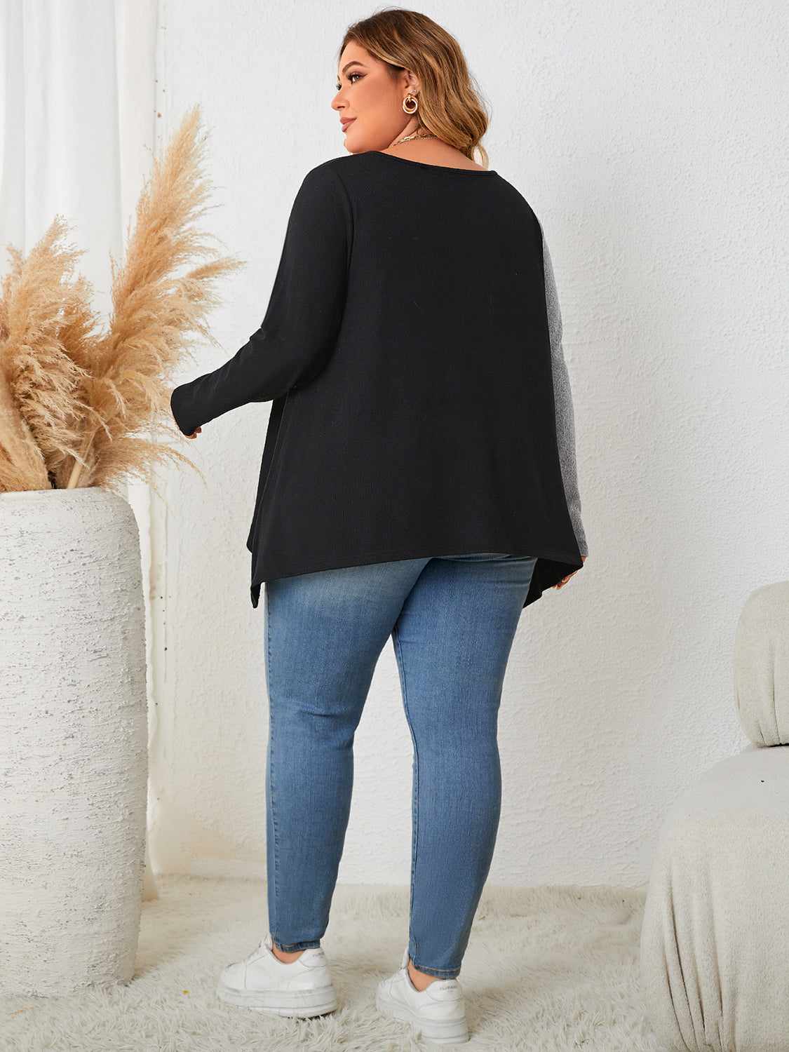 Plus Size Contrast Notched Neck T-Shirt - Body By J'ne