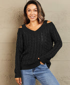 Cable-Knit Cold-Shoulder Long Sleeve Sweater - Body By J'ne