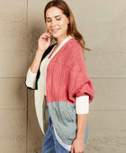 Color Block Cable-Knit Batwing Sleeve Cardigan - Body By J'ne