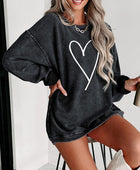 Heart Round Neck Dropped Shoulder Sweatshirt - Body By J'ne