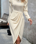 Ruched Puff Sleeve Wrap Dress - Body By J'ne