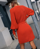 Belted Surplice Lantern Sleeve Wrap Sweater Dress - Body By J'ne