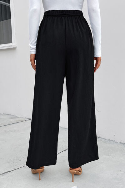 High Waist Ruched Tie Front Wide Leg Pants - Body By J'ne