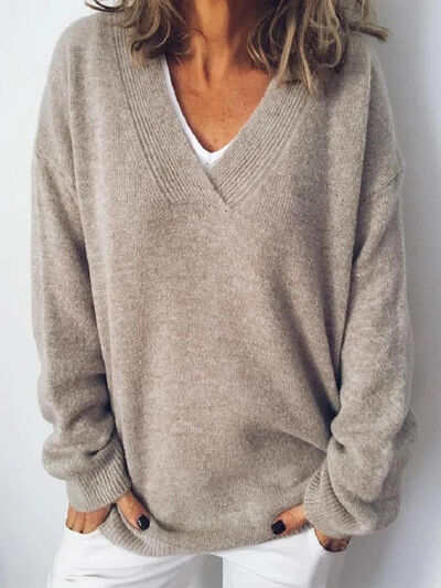 V-Neck Dropped Shoulder Sweater - Body By J'ne