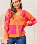 Checkered V-Neck Dropped Shoulder Cardigan - Body By J'ne