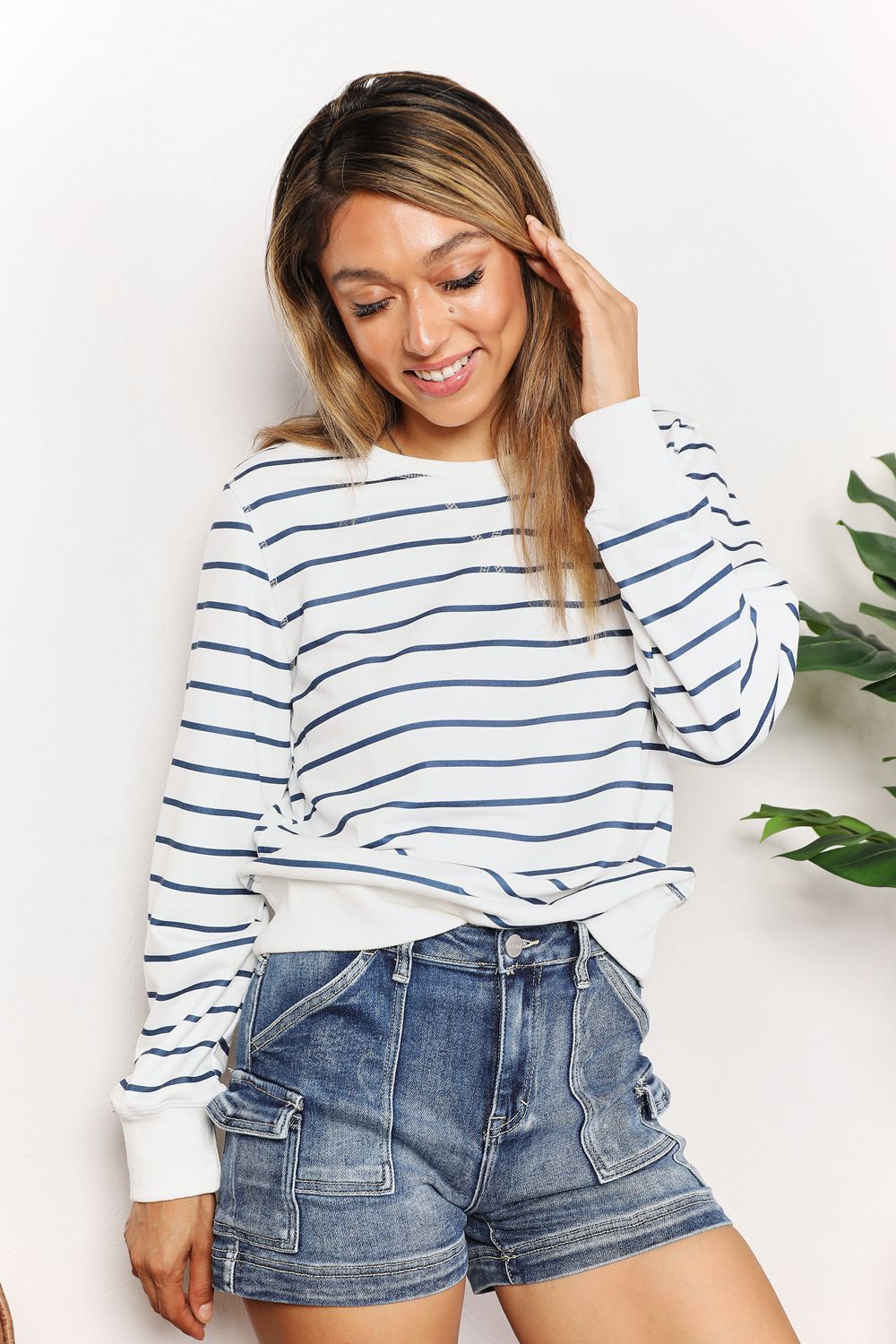 Double Take Striped Long Sleeve Round Neck Top - Body By J'ne