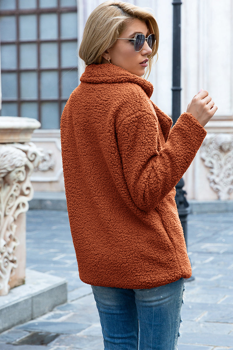 Full Size Lapel Collar Sherpa Coat - Body By J'ne