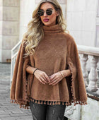 Full Size Turtleneck Tassel Hem Poncho - Body By J'ne