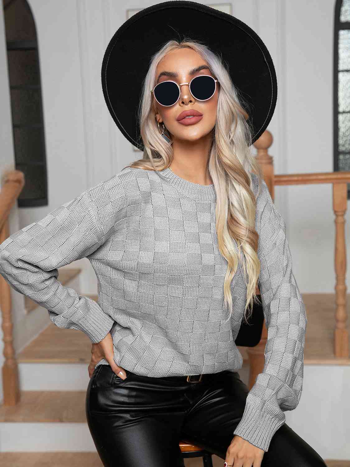 Round Neck Drop Shoulder Sweater - Body By J'ne