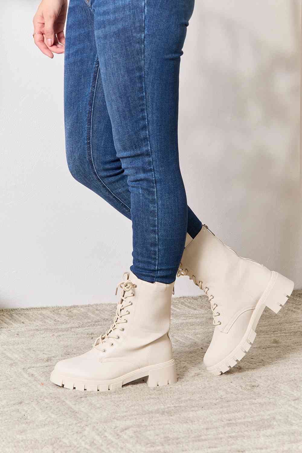 Zip Back Lace-up Front Combat Boots - Body By J'ne