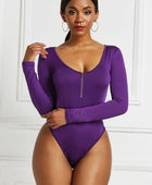 Half Zip Scoop Neck Long Sleeve Bodysuit - Body By J'ne