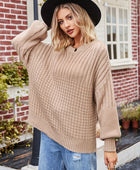 Ribbed Drop Shoulder Lantern Sleeve Sweater - Body By J'ne