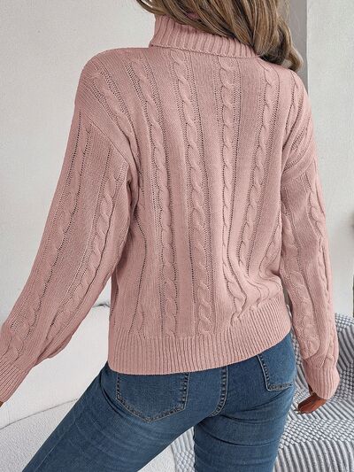 Cable-Knit Turtleneck Dropped Shoulder Sweater - Body By J'ne