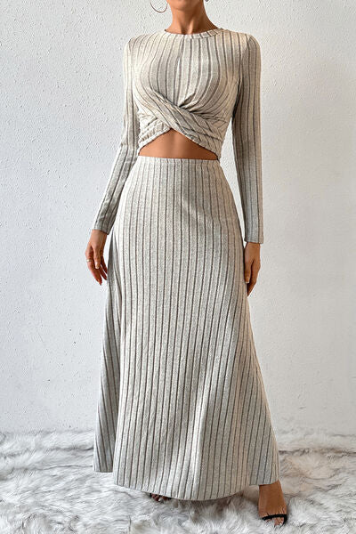 Ribbed Round Neck Top and Skirt Set - Body By J'ne