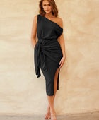 Slit Tied Single Shoulder Dress - Body By J'ne