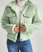 Fuzzy Button Up Collared Neck Jacket - Body By J'ne