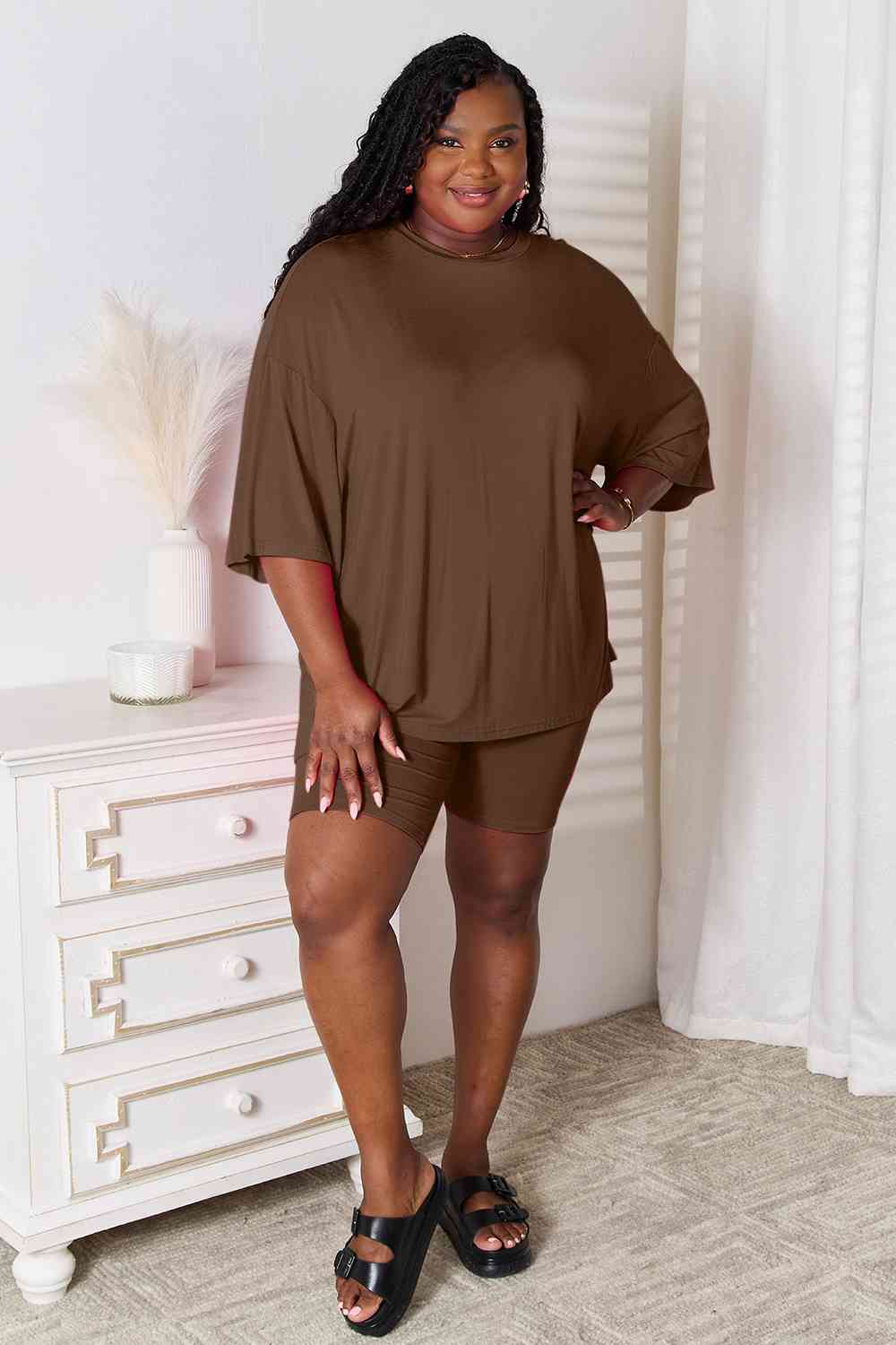 Basic Bae Full Size Soft Rayon Three-Quarter Sleeve Top and Shorts Set - Body By J'ne