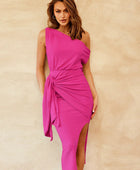 Slit Tied Single Shoulder Dress - Body By J'ne