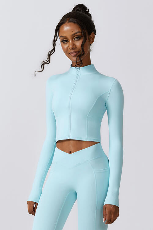 Zip Up Long Sleeve Cropped Active Top - Body By J'ne