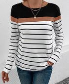 Striped Round Neck Long Sleeve T-Shirt - Body By J'ne