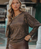 Brown Cuffed Sequin Top - Body By J'ne