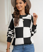 Plaid Round Neck Dropped Shoulder Sweater - Body By J'ne