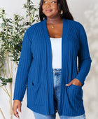 Ribbed Open Front Cardigan with Pockets - Body By J'ne