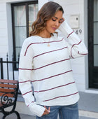 Striped Round Neck Long Sleeve Sweater - Body By J'ne