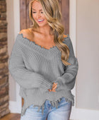 Frayed Hem Dropped Shoulder Sweater - Body By J'ne