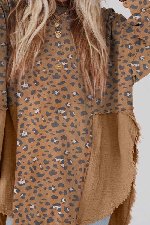 Textured Leopard Dropped Shoulder Blouse - Body By J'ne