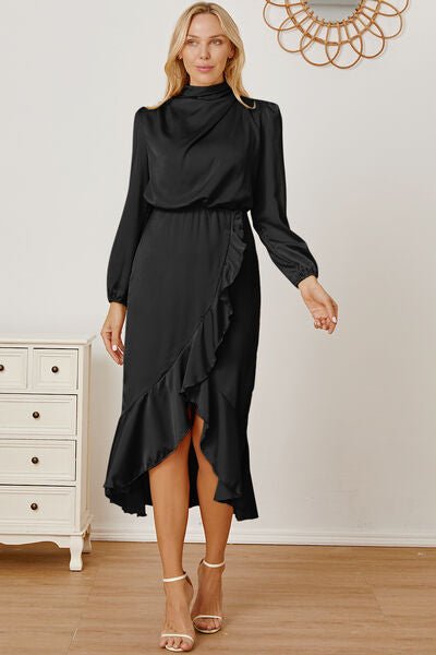 Mock Neck Ruffled Asymmetrical Dress - Body By J'ne