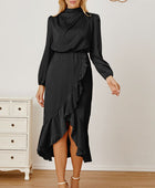 Mock Neck Ruffled Asymmetrical Dress - Body By J'ne