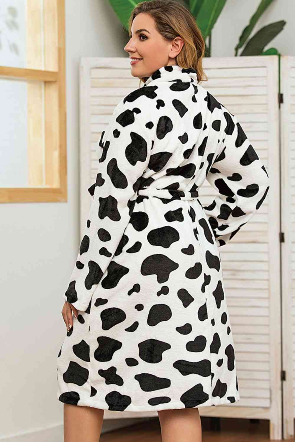 Plus Size Printed Tie Waist Robe with Pocket - Body By J'ne