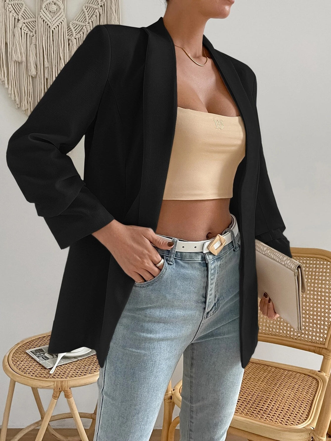 Shawl Collar Long Sleeve Blazer - Body By J'ne