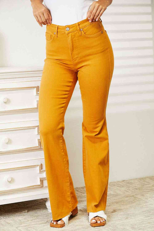 Full Size High Waist Tummy Control Garment Dyed Flare Jeans - Body By J'ne