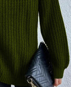 Full Size Turtleneck Rib-Knit Slit Sweater - Body By J'ne