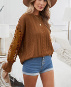 Openwork Lantern Sleeve Dropped Shoulder Sweater - Body By J'ne