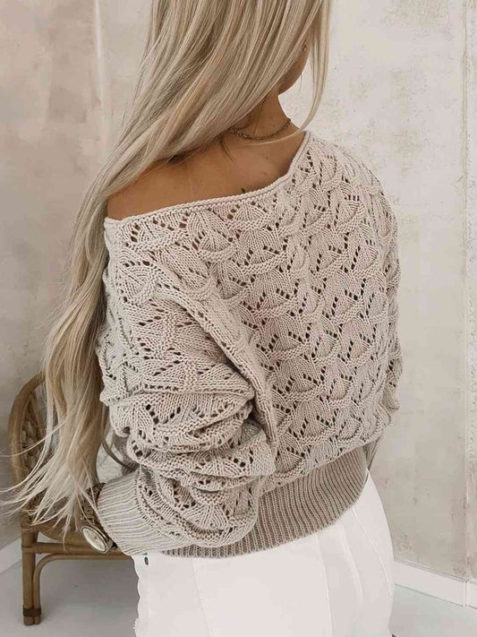 Openwork Plain Pullover Sweater - Body By J'ne