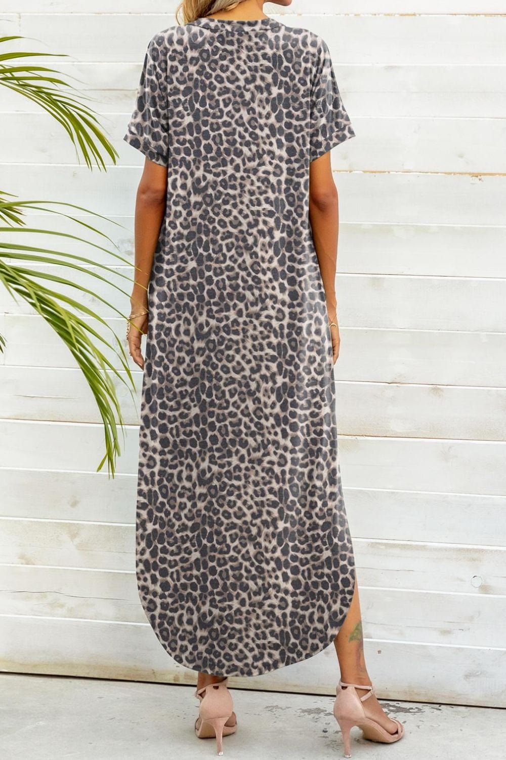 Printed V-Neck Curved Hem Dress - Body By J'ne