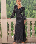 Sequin V-Neck Lantern Sleeve Maxi Dress - Body By J'ne