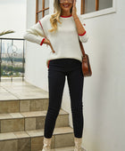 Round Neck Long Sleeve Waffle-Knit Sweater - Body By J'ne