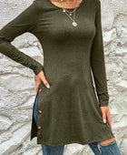 Decorative Button Slit Long Sleeve T-Shirt - Body By J'ne