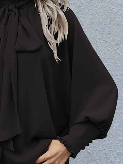 Tie Neck Lantern Sleeve Blouse - Body By J'ne