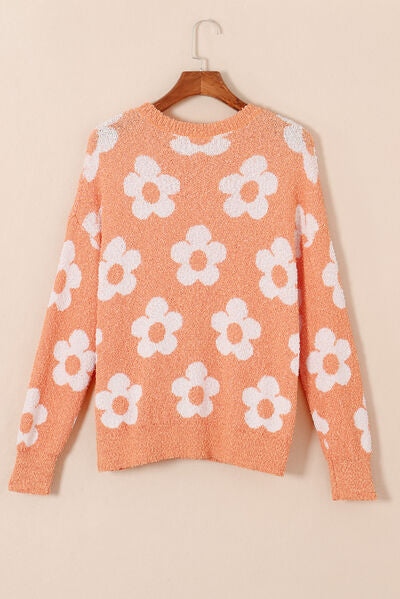 Flower Round Neck Dropped Shoulder Sweater - Body By J'ne