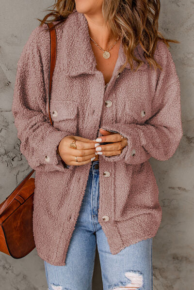 Fuzzy Button Up Pocketed Jacket - Body By J'ne