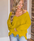 Frayed Hem Dropped Shoulder Sweater - Body By J'ne