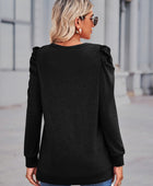 Heathered Puff Sleeve Round Neck Tunic Top - Body By J'ne