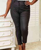 Full Size High Rise Black Coated Ankle Skinny Jeans - Body By J'ne