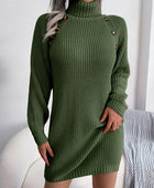 Decorative Button Turtleneck Sweater Dress - Body By J'ne